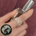 Silver floral cutout open ring for women, stylish sweet fashion stackable index finger jewelry - Open Adjustable / Hollow Continuous Small Flower Style (JZ6864)