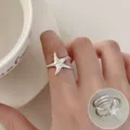 Geometric starfish silver ring, adjustable open band for women, trendy fashion jewelry. - Open Adjustable / Dimensional Irregular Starfish Open Index Ring (JZ7821) / Silver