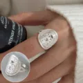 Exquisiter Vintage Silber Filigran offener Ring geometrisches Statement Schmuck Damen. - Ovaler Filigraner Hohlstil (JZ7833)