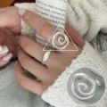 Silver spiral geometric open ring and twist stacking ring set, chic minimalist style jewelry. - Geometric Spiral Twist Stackable Style (JZ7785)