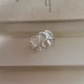 Silberner offener Ring mit filigranem Muster Detailansicht, elegante Damenschmuck Mode. - Fächerförmiger Hohler Geschnitzter Stil (JZ5178)