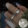 Silver open ring with geometric star zircon design, elegant stackable minimalist jewelry piece - Rhombus Star Brushed Rhinestone Style (JZ7792)