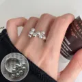 Silver geometric beaded open ring for women, stylish niche design fashion jewelry accessory. - Open Adjustable / Geometric Multi-bead Style (JZ7048)