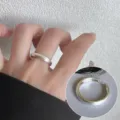 Minimalist silver open ring for women, stylish geometric adjustable finger jewelry. - Open Adjustable / Basic Matte Brushed Geometric Open Ring (JZ6619) / Silver