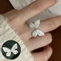 Silver butterfly wing ring for women, open adjustable geometric fashion finger jewelry - Open Adjustable / Butterfly Wing Style (JZ7186-1)
