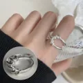 Elegantly twisted geometric open ring for women, trendy silver minimalist fashion jewelry. - Open Adjustable / Geometric Twist Style (JZ6808)