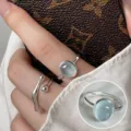 Adjustable geometric open ring and oval stone ring set for women, elegant fashion jewelry. - Open Adjustable / Sapphire Texture Double Ring Style (JZ6508)