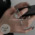 Silver irregular geometric open ring stylish modern metal finger jewelry accessory - Open Adjustable / Irregular Streamlined Style (JZ9035)