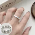 Korean style geometric twisted open ring with blue stones, versatile silver ring for women. - Wave Blue Crystal Open Ring / Open Adjustable / Silver