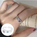 Adjustable geometric silver ring featuring colorful heart and square cubic zirconia stones. - Open Adjustable / Colored Gemstone Geometric Style (JZ6717)