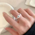 Silver geometric open ring for women, stylish niche design with blue stone inlay for daily wear. - Geometric Candy Blue Rhinestone Style (JZ5493-2)