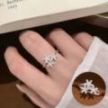 Silver crystal cluster open ring, stylish sparkling finger jewelry for women daily wear. - Open Adjustable / Three-Flower Fish Style (JZ5469)