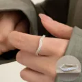 Silver wavy pave zirconia open ring, trendy stackable geometric finger jewelry item. - Open Adjustable / Wave Pave Style (JZ5460)
