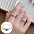Chic adjustable open ring with a vibrant heart and star design, stylish jewelry for women. - Open Adjustable / Red Heart Gemstone Style (JZ6939)