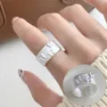 Minimalist silver open ring featuring matte brushed finish and star motifs for stylish women. - Open Adjustable / Brushed Matte Star Relief Style (JZ5091) / JZ5091