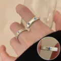 Silver geometric open ring with blue star stone, trendy index finger jewelry variant - Open Adjustable / Brushed Texture Blue Rhinestone Star Open Ring (JZ7357) / Silver