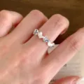 Silver butterfly ring with blue stones, delicate open finger ring for women daily wear stackable. - Multi Butterfly Connected Blue Rhinestone Style (JZ5490)