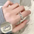 Silver irregular wave metal ring, stylish ins-style open finger ring for women variant. - Open Adjustable / Wave Heart Style (JZ5484)