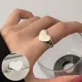 Silver heart open ring with Love engraving, stylish geometric design for women's daily wear. - Open Adjustable / Heart Lettered Open Style (JZ7241)