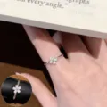 Silver cubic zirconia flower ring dainty clover ring elegant finger jewelry for women - Open Adjustable / Four-Leaf Clover Style (JZ5473)