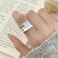 Silver wide irregular ring, fashion open finger ring for women, stylish minimalist jewelry. - Open Adjustable / Wide Irregular Polished Ring (JZ7075)