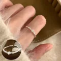 Silver open ring with small cubic zirconia, minimalist irregular fish design for women style. - Single Stone Streamlined Open Rings