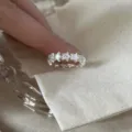 Silver star stacking ring with brushed texture and micro-set zirconia for women jewelry. - Open Adjustable / Star Connected