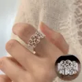 Silber Filigran Offener Ring Breiter Hohl Geschnitzter Statement Ring Verstellbarer Schmuck - Breiter Vintage Geschnitzter Stil (JZ5194)