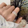 Silver woven open ring for women, trendy multi-layer finger jewelry for daily wear. - Multi-Layer Woven Teardrop Pendant Open Rings