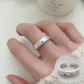 Silver brushed adjustable ring with blue stone and engraved details for women daily wear. - Adjustable / JZ5230