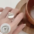 Minimalist silver open ring with brushed oval design, elegant metal finger jewelry for women. - Open Adjustable / Flat Oval Matte Open Ring (JZ5018)