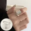 Minimalist wide open silver ring for women, stylish irregular metal jewelry for daily wear. - Open Adjustable / Matte Silver Wide Irregular Open Ring (JZ5133) / Silver