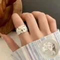 Wide silver woven ring statement ring open index finger ring fashion jewelry variant - Open Adjustable / 立体 Braided Fireworks Texture Wide Style (JZ7980)