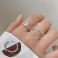 Anillos abiertos de plata minimalistas con perla y diseño de cadena geométrica. - Estilo Cadena de Perlas (JZ6264)