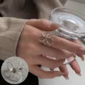 Sweet silver flower ring with gold center, chic adjustable open ring for women fashion. - Open Adjustable / Outline Flower Open Ring (JZ7776)