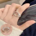 Fashionable silver-plated open ring with oval clear stone for women, chic daily wear jewelry. - Open Adjustable / Oval Main Stone