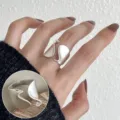 Minimalist silver open ring with unique abstract wave design, stylish ins style jewelry for women - Open Adjustable / Streamline Wave Open Ring (JZ7492)