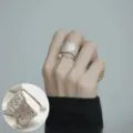 Elegant wide textured metal open ring with pearl detail, chic minimalist finger jewelry. - Open Adjustable / Wide Texture Pearl Ring (JZ7709)
