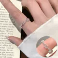 Silver clover flower linked ring, minimalist aesthetic open finger ring for women daily wear. - Open Adjustable / Four-Leaf Clover Chain Style (JZ5468)