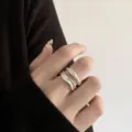 Minimalist double layer wavy open ring, sleek silver metal design for stylish daily wear. - Open Adjustable / Double Layer Wave Open Ring (JZ6843)