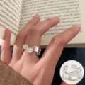 Silver metallic disc open ring, multi-circle geometric adjustable ring for women. - Open Adjustable / Fine Brushed Continuous Discs Linked Open Ring (JZ5574) / Silver