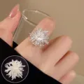Silver irregular coral open ring, stylish geometric adjustable finger jewelry for women. - Open Adjustable / Irregular Coral Branch Rhinestone Style (JZ7964)