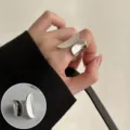 Silver open ring irregular curved geometric metal minimalist fashion jewelry for women - Open Adjustable / Streamlined Curved Open Ring (JZ8515)