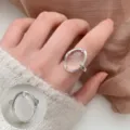 Geometric irregular clear oval stone ring silver fashion elegant open finger jewelry variant - Open Adjustable / Large Oval Clear Stone