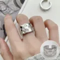 Anillo de plata ancho con estrellas brillantes para mujeres, joya de dedo de moda. - Abierto Ajustable / JZ5017