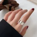 Minimalist wide silver ring for women, stylish smooth metal band fashion jewelry. - Open Adjustable / Wide Smooth Simple Ring (JZ8010)