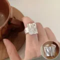 Chunky irregular geometric silver ring, minimalist ins style open adjustable ring for women daily - Matte Frosted Rectangle Style (JZ7915) / Open Adjustable