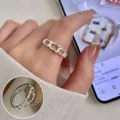Silver chain link ring open adjustable index finger jewelry for women trendy style - Open Adjustable / Chain Linked Small Bead Style (JZ7504)