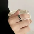 Exquisite black wavy star pearl ring for women, stylish open finger ring trendy jewelry. - Open Adjustable / Black White Star Pearl Wave Style (JZ5126-1)