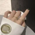 Sweet cool style gold geometric open rings set with pearl and cross design for women. - Open Adjustable / Pearl Rhinestone